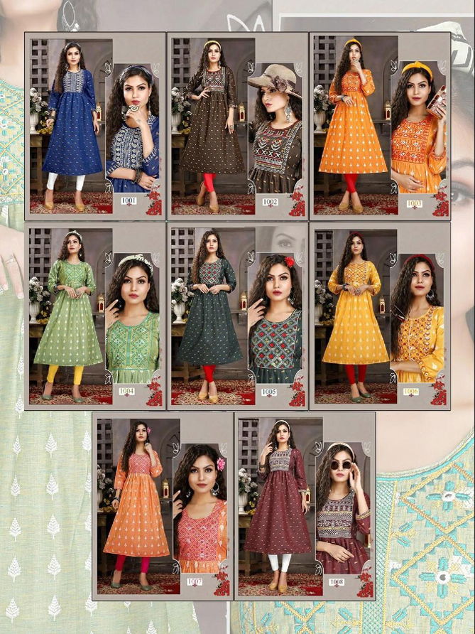 Riyaa Avni 1001 Heavy Cotton Printed Ethnic Wear Embroidery Kurti Collection